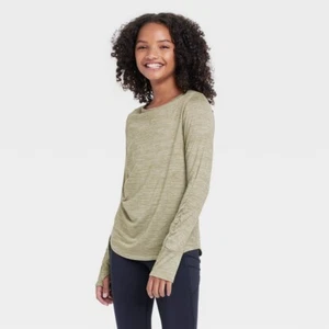 Girls' Long Sleeve Studio T-Shirt - All in Motion Dark Green S 6/6X - Picture 1 of 1