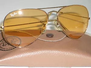 58-14mm VINTAGE B&L RAY-BAN GEP ALL-WEATHER AMBERMATIC AVIATOR SUNGLASSES NEW - Picture 1 of 10