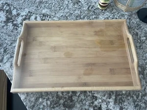 Serving Tray Bamboo - Wooden Tray with Handles Great for Dinner Trays, Tea Tray - Picture 1 of 3