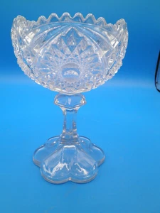 Brilliant cut glass compote daisy button clear sawtooth - Picture 1 of 6