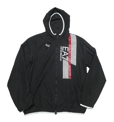 EA7 Emporio Armani Men's Black Lightweight Full Zip Hooded Bomber Jacket $275 - Image 1 of 4