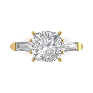 14K Gelbgold 3 Steine Jubiläumsring, 3 ct Kissenschliff simulierter Diamant - Bild 1 von 11