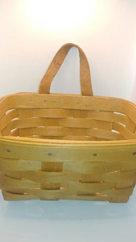 Vintage Longaberger Handwoven Small Hanging Basket with Leather Handle 1987 Cover