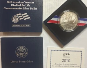 2010 W American Veterans Disabled Uncirculated Silver Dollar With Box, COA # 1 - Picture 1 of 1