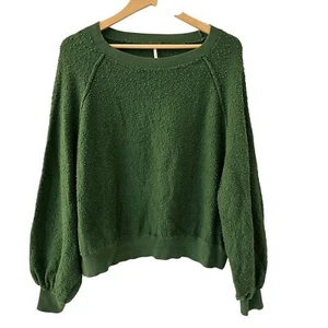 Free People dunkelgrünes Oversize Rundhals Frottee Sweatshirt Dolmanärmel M - Bild 1 von 7