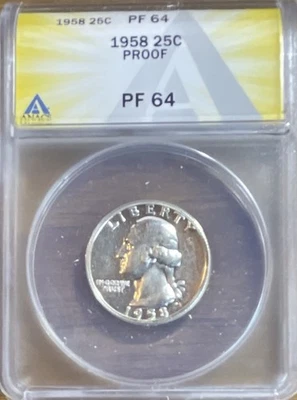 1958 WASHINGTON SILVER QUARTER **ANACS CERTIFIED PF 64** - Image 1 of 4