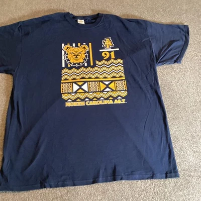 North Carolina A&T Shirt Mens 2XL Navy Blue Gold NCAA Basketball Bulldog 90s Tee - Image 1 of 4