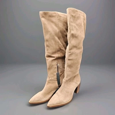 House Of Harlow 1960 Knee High Brown Suede Riding Boots, Size 7.5, Pointed Toe - Image 1 of 4