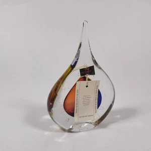 Polish Lead Crystal Drop Shape 5" Paperweight M Pyrcak Signed - Picture 1 of 6