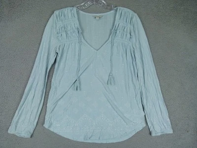 Lucky Brand Womens Small Blue Boho Peasant V-Neck Blouse - Image 1 of 4
