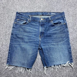 George Cut Off Shorts Mens 36 Blue Jorts Relaxed Distressed Raw Hem - Picture 1 of 7