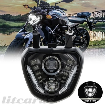 Faro LED Halo DRL haz alto/bajo para motocicleta Yamaha MT 07 FZ 07 MT07 FZ07 Foto 1 de 4