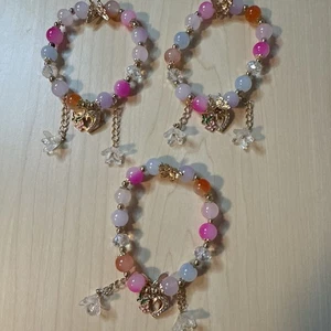 Handmade Multicolor Glass Beaded Bracelets w/ GoldTone Charms Set of 3 pcs NWOT - Picture 1 of 5