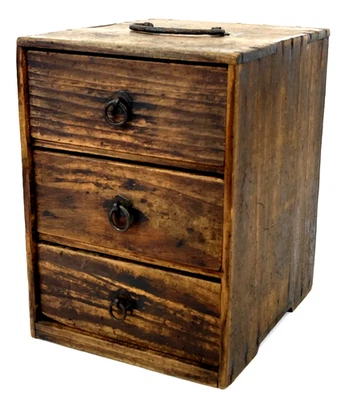 Mini cajonera japonesa vintage de madera Tansu rústica artesano Meiji Foto 1 de 4