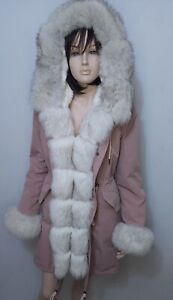 Winter Jacket Parka With Silver Fox Fur Coat- Size S