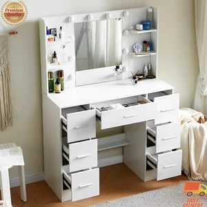 7 Drawers Dressing table Makeup Vanity Desk With 10 LED Lighted Mirror Shelves - Picture 1 of 13