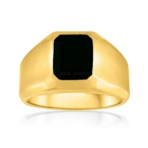 Anillo De Plata Esterlina 925 Bañado En Oro Con Piedra Preciosa Ónix Negro #1258 - Imagen 1 de 4