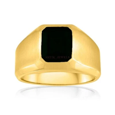 Anillo De Plata Esterlina 925 Bañado En Oro Con Piedra Preciosa Ónix Negro #1258 - Imagen 1 de 4