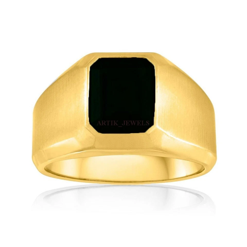 Anillo De Plata Esterlina 925 Bañado En Oro Con Piedra Preciosa Ónix Negro #1258 - Imagen 1 de 4