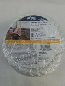 BLUE HAWK Twisted Nylon Rope 1/2" x 50'-0349260-525# working load - Picture 1 of 1