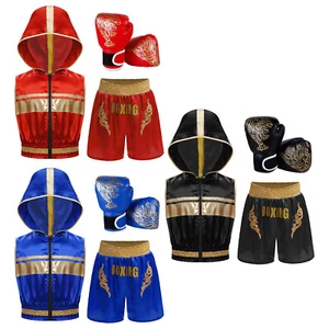 Kids Boys Suit Competition Outfit Boxer Gloves Set Party Sportwear Costume - Picture 1 of 34