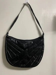 Vintage Black Eel Skin Leather Handbag Shoulder Bag Korea Genuine - Picture 1 of 24