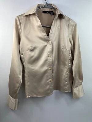 Blusa de satén EAST 5TH para mujer talla 2P, botones delanteros, blusa manga larga, cuello Foto 1 de 4