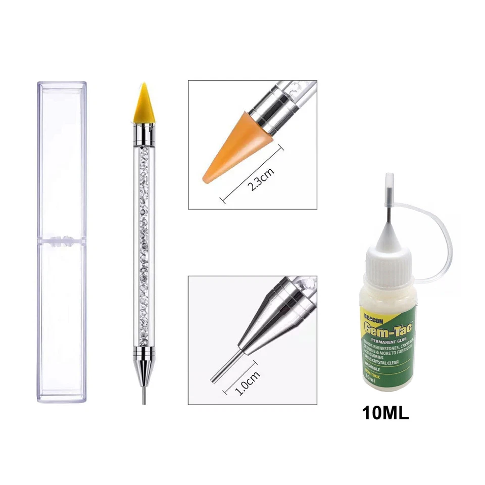 Nail Art Dual Ended Rhinestone Gem Picker Pickup Pen Tool With 10ml Gem-Tac Glue - Imagem 1 de 1