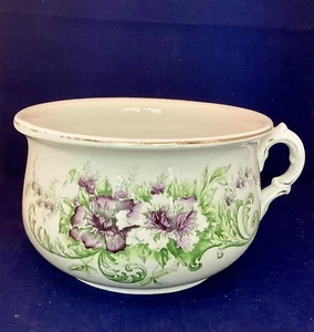Alter Kammertopf Übertopf floral lila grün Porzellan Transferware gemarkt Hilfe? - Bild 1 von 12