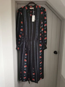 TORY BURCH Womens UK 14 Printed L.Sleeve All Silk Midi Dress NEW Heirloom Stripe - Picture 1 of 24