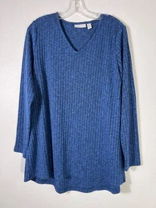 Susan Graver A367767 Ribbed Long Sleeve Sweater Knit Tunic Hi-Low Hem Blue Large - Picture 1 of 8