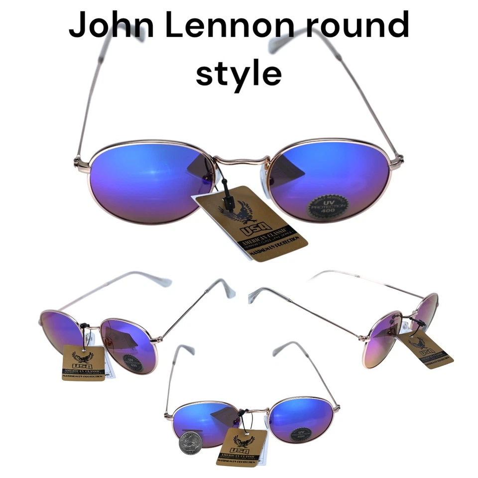Óculos de sol estilo John Lennon redondo retrô estilo vintage anos 60 anos 70 azul 1073 - Imagem 1 de 1