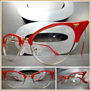 Classy 60's Retro Cat Eye Style Clear Lens EYE GLASSES Red & Gold Fashion Frame