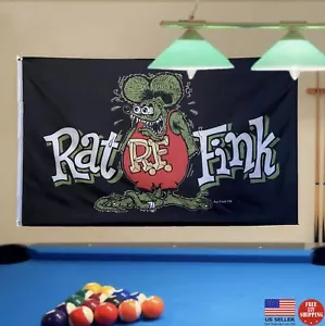 Rat Fink Flag Race bandiera 3x5 bandiera 3x5 striscione R.F. RF Man Cave Bandiere Black Racing. - Foto 1 di 11