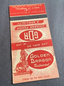 Libro de cerillas vintage: “Golden Dragon Chinese Restaurant” Moncton, Nuevo Brunswick - Imagen 1 de 2