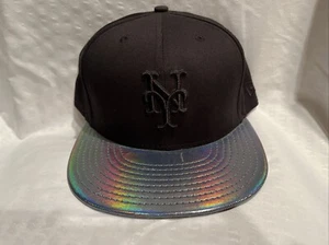 New York Mets New Era 59FIFTY Sombrero Negro Ajustado (7 5/8) ¡Con Ala Iridiscente! - Imagen 1 de 9