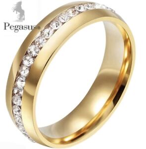 SIZE S - UNISEX MENS LADIES gold cz crystal Full eternity 6mm Dome band ring