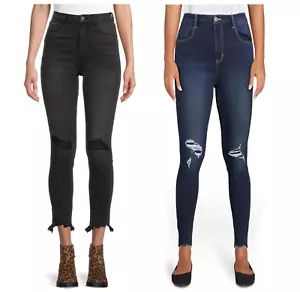 No Boundaries Juniors' Super High-Rise Cozy Curvy Destructed Jeggings Jeans - Picture 1 of 10