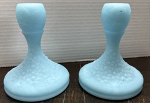 Fenton Glass Blue Satin Orange tree Candle Sticks Pair Set of 2 Candleholders - Picture 1 of 11