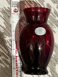 Anchor Hocking ROYAL RUBY red GLASS VASE flare rim OVAL bulb Base 7” Tall - Picture 1 of 5