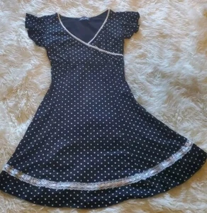 Why Not Paris Women's Medium Ruffled Black And White Polka Dot V Neck Wrap Dress - Picture 1 of 4