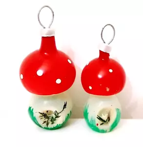 coppia splendide palline di Natale fungo anni 60 in vetro piccole deliziose - Foto 1 di 5