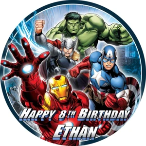 EDIBLE Marvel Avengers Wafer Personalized Cake Topper Image Decoration 7.5" - Picture 1 of 2