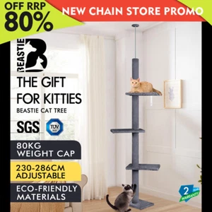 BEASTIE Cat Tree Scratching Post Scratcher Tower Condo House Grey 230-286cm - Picture 1 of 12