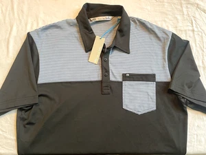 Travis Mathew Polo Black/Striped Accents Front Pocket Men's L NWT - Picture 1 of 8