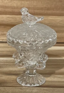Vintage Hofbauer Deutscher Vogel Thema Schmuck Schale Klein Glas Säge Rand Deckel 4,5"T - Bild 1 von 12