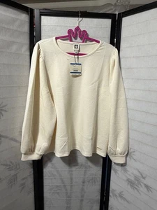 Anne Klein Ribbed Knit Top XL NWT Cream Long Sleeve Pullover Workwear Classic - Picture 1 of 7
