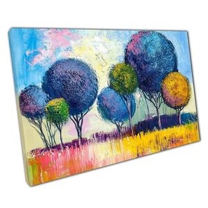 Vibrant Abstract Forest Canvas: Colorful Textured Impressionist Art Print for - Picture 1 of 10
