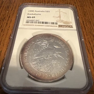 1990 Australia Kookaburra 1 oz Silver Coin NGC MS69 Minted 300,000 - Picture 1 of 9