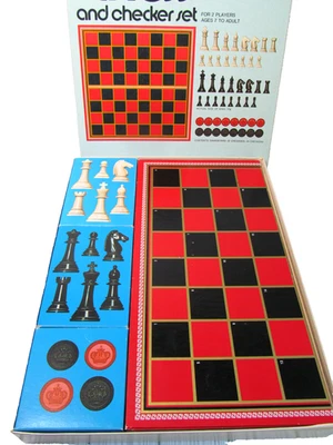Chess & Checker Set Board Game 3 Box Storage of Pieces Whitman 1974 Vintage - Image 1 of 4